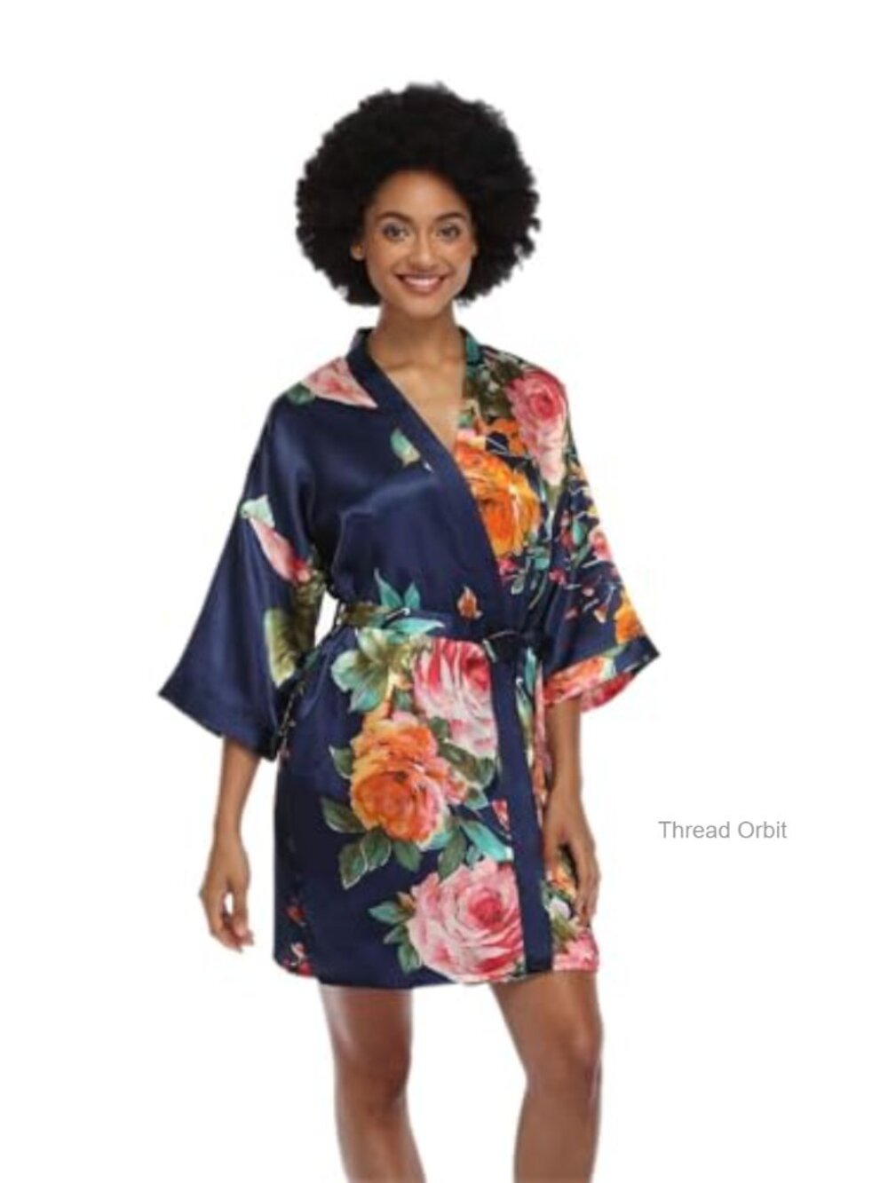 Floral Satin Kimono Robe Short Bridesmaid Sleepwear